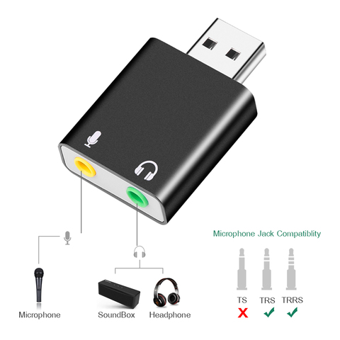 Tarjeta de sonido de Audio USB externa a Jack adaptador para auriculares de 3,5mm, micrófono, tarjeta de sonido, auriculares, micrófono Virtual de 7,1 canales ► Foto 1/6