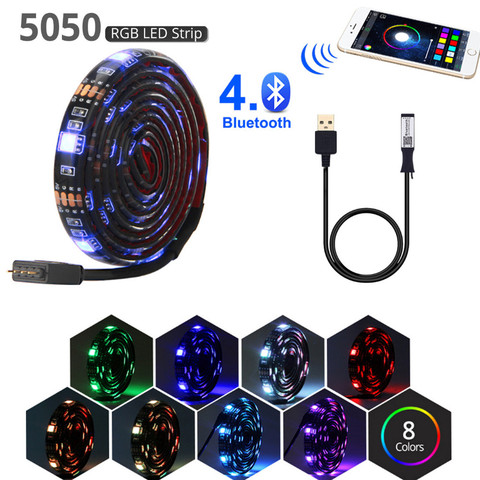 Tira de luces led con bluetooth y usb, tira de luces led flexible de 5v, rgb, 1M, 2M, 3M, 5M, SMD 5050, para HDTV TV, tiras de retroiluminación, lámpara de neón impermeable ► Foto 1/6