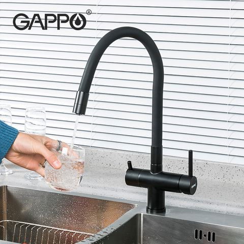 GAPPO-grifo con filtro para fregadero de cocina, mezclador de agua potable, purificación de grúa, Mezclador caliente y frío, cascada, color negro ► Foto 1/6