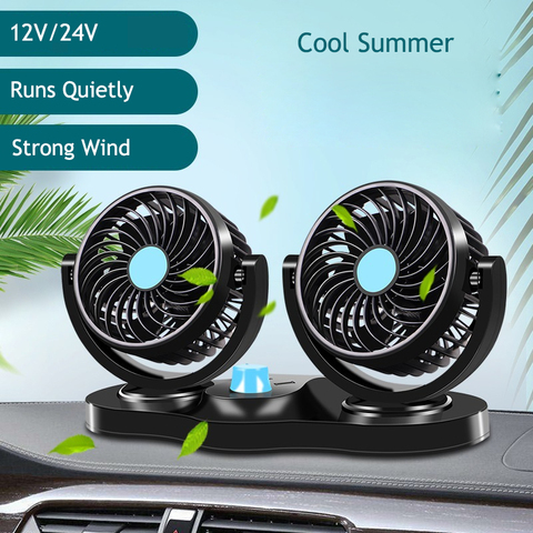 Accesorios de ventilador doble para coche, accesorios de refrigeración redondos de 360 grados para Interior de coche, tablero de ventilación de ventilador oscilante de 12V/24V para verano ► Foto 1/6