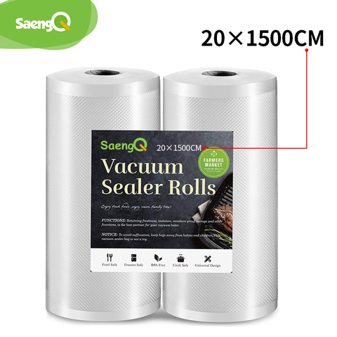 SaengQ-Bolsa de vacío para alimentos de cocina, bolsas de almacenamiento para sellador al vacío, envasado al vacío, 12/15/20/25/30cm * 1500cm/Rollos/2 uds. ► Foto 1/6