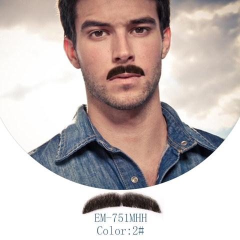 Neitsi-bigote realista para hombres, barba falsa de pelo humano 100%, cómoda, anudada a mano, para Cosplay, fiesta, citas, EM-751MHH, 1 Uds. ► Foto 1/6