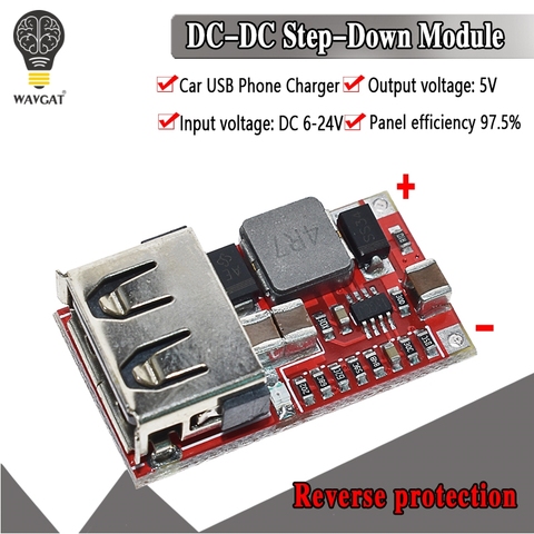 Módulo reductor USB 6-24V 24V 12V a 5V convertidor de DC-DC cargador de teléfono módulo de fuente de alimentación para coche Módulo de eficiencia 97.5% Buck ► Foto 1/6