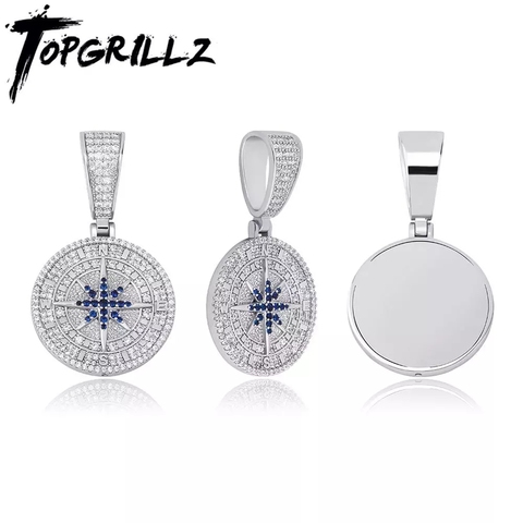 TOPGRILLZ-Colgante con brújula de Hip Hop para hombre y mujer, colgante de circonia cúbica con cadena de tenis, joyería de moda de Hip Hop, regalo ► Foto 1/6