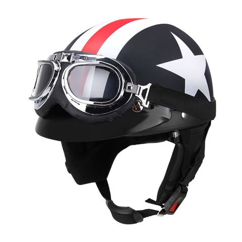 Casco de moto Retro semiabiertas, medio casco de moto Retro, capacete con gafas ► Foto 1/6