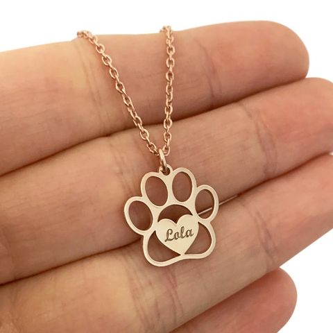 Colgante de corazón con nombre de Linda pata de gato para mujer y niño, joyería con huella de perro y oso personalizada grabada, los mejores regalos ► Foto 1/6