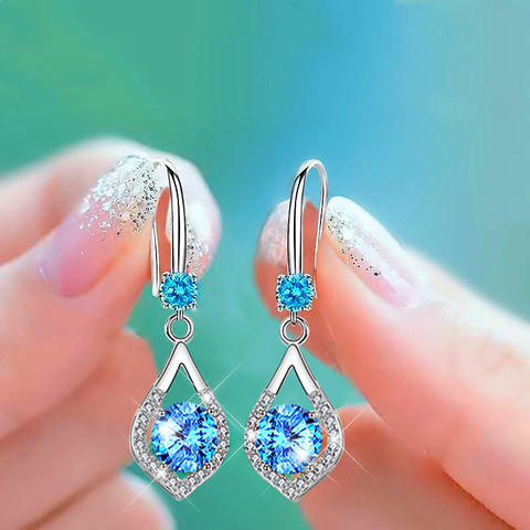 Pendientes bohemios de gota de agua azul para mujer, Pendientes colgantes de cristal redondos bonitos para mujer, aretes de boda de piedra con encanto de circón ► Foto 1/6