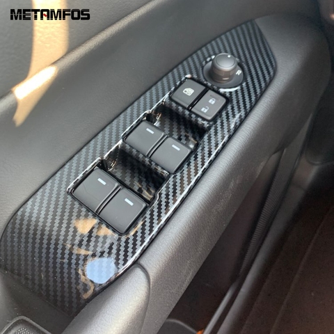Accesorios de coche para Mazda CX-5 CX5 KF 2017-2022 Interior de fibra de carbono cubierta de interruptor elevalunas Trim dentro de marco para reposabrazos ► Foto 1/6