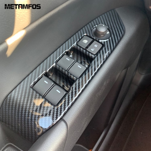 Accesorios de coche para Mazda CX-5 CX5 KF 2017-2022 Interior de fibra de carbono cubierta de interruptor elevalunas Trim dentro de marco para reposabrazos ► Foto 1/6