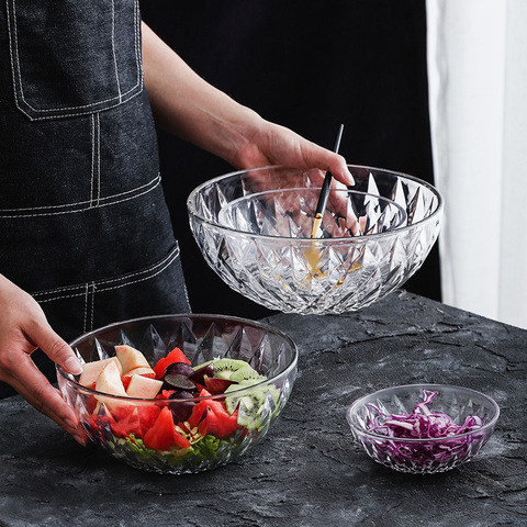 Cuenco de plástico transparente para ensalada, vajilla creativa para frutas y verduras, cuenco de vidrio acrílico PARA CENA redonda, vajilla de cocina de varios tamaños ► Foto 1/6