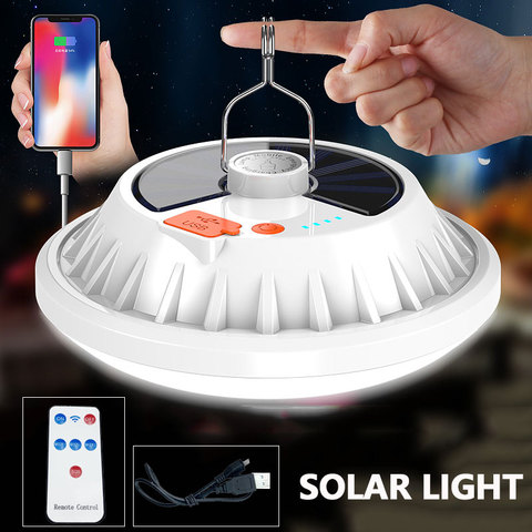 USB recargable bombilla LED para lámpara de Control remoto de carga Solar linterna de emergencia portátil de noche luz para mercado de Camping al aire libre casa ► Foto 1/6