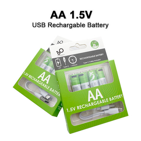 4 unids/lote AA USB de la batería recargable de 1,5 V 2600mWh batería Li-Ion para ratón de control remoto ventilador pequeño batería juguete eléctrico + Cable ► Foto 1/6