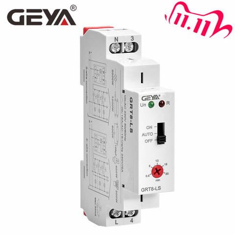 Envío Gratis GEYA GRT8-LS Din rail escalera interruptor iluminación temporizador interruptor 230VAC 16A 0,5-20 minutos de retardo de relé interruptor de luz ► Foto 1/6