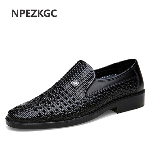 Mocasines de cuero genuino de marca de lujo para hombre, zapatos de vestir de negocios de Punta puntiaguda, negros, Oxford, transpirables, formales, para boda ► Foto 1/6