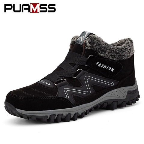 botas hombre de alta calidad de piel de invierno botas cálidas de nieve de tobillo para hombre botas de trabajo de goma de invierno zapatillas de deporte para zapatos de hombre zapatos de seguridad ► Foto 1/6