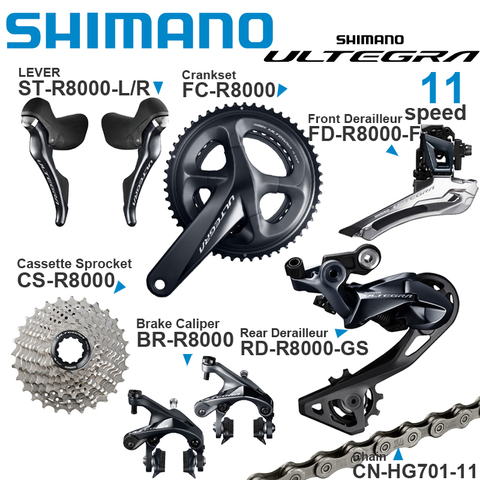 SHIMANO ULTEGRA-Grupo de bicicleta de carretera R8000 11v, con palanca de freno ST, piñón de Cassette, cadena delantera/trasera, desviador ORIGINAL ► Foto 1/2