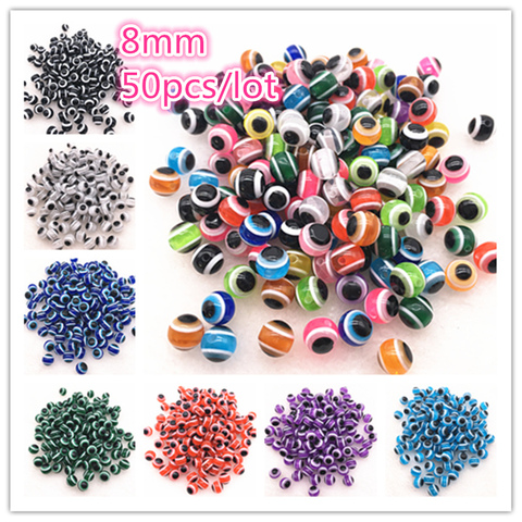 50 unids/lote 8mm encantos maldad redonda ojo resina cuentas espaciador a rayas cuentas para joyería DIY pulsera de cuentas ► Foto 1/6