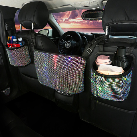 Bolsa de almacenamiento de coche con diamantes de imitación, organizador de automóvil colgante, soporte para asiento trasero, Estilismo, accesorio Interior para coche ► Foto 1/6