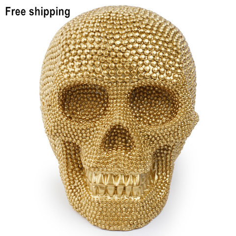 BUF-estatua de Calavera Dorada de 18cm, artesanía de resina, decoración del hogar, escultura, decoración para fiesta de Halloween, adornos, regalos ► Foto 1/6