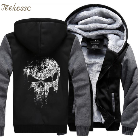 Sudaderas con calaveras de superhéroes para hombre, chaqueta gruesa con capucha y estampado polar, ropa de calle de hiphop, novedad de invierno de 2022 ► Foto 1/6