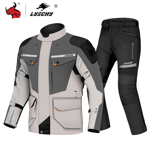 LYSCHY-chaqueta y pantalones de motocicleta para hombre, traje impermeable a prueba de frío, para montar en Moto, ropa protectora ► Foto 1/6