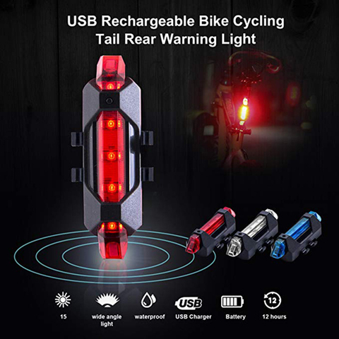 Luz LED para bicicleta de montaña resistente al agua, luz trasera recargable vía USB, luz de advertencia de seguridad, 5 LED ► Foto 1/6