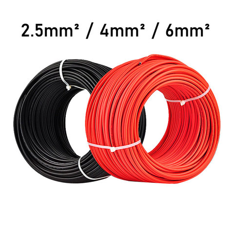 Cable fotovoltaico, Cable de alimentación Solar de 2.5mm2 4 mm2 6 mm2, Cable TUV para paneles PV, conexión en rojo y negro, XLPE chaqueta ► Foto 1/6