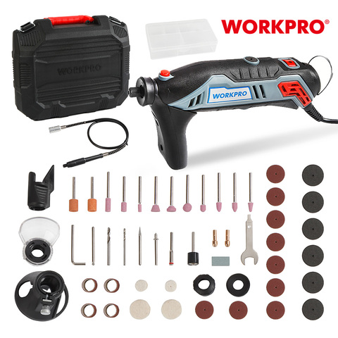 WORKPRO-Herramienta de rotación de velocidad Variable, 130W, Mini amoladora de taladro eléctrica con eje Flexible y accesorios de 182 piezas ► Foto 1/6