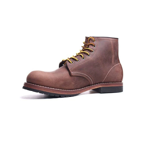 Botas Vintage de cuero de vaca para hombre, botines casuales con punta redonda, alas oscuras, color rojo, para invierno y otoño ► Foto 1/6