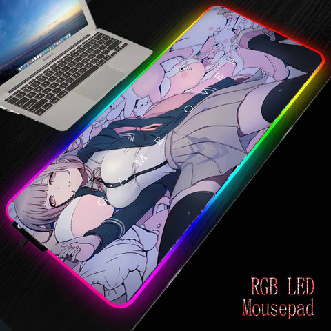 Mairuige Danganronpa Chica de Anime RGB colorido juego de gran ratón Gamer Led ordenador alfombrilla ratón PC de escritorio Mat con retroiluminación ► Foto 1/6