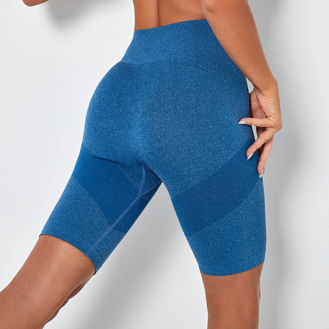 Sin costura Yoga pantalones cortos de cintura alta Push Up cadera pantalones cortos de deporte para las mujeres Leggings nada prueba de la longitud de la rodilla mallas para correr Fitness ► Foto 1/6