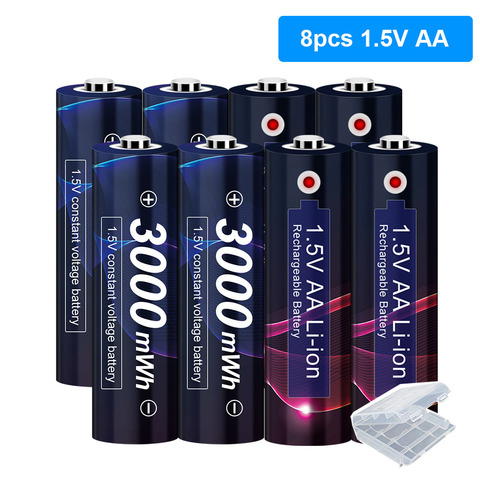 4-8 Uds AA de 1,5 V recargable de Li-Ion de la batería de 1,5 v AA de litio batería recargable AA de 1,5 V para la linterna del faro de 1,5 V AA batería ► Foto 1/6