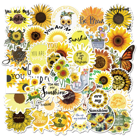 Pegatinas de girasoles you are my sunshine, pegatina de PVC para bricolaje, álbum de recortes, portátil, guitarra, coche, Maleta, amarillo, pegatina de juguete para niñas, 50 Uds. ► Foto 1/6