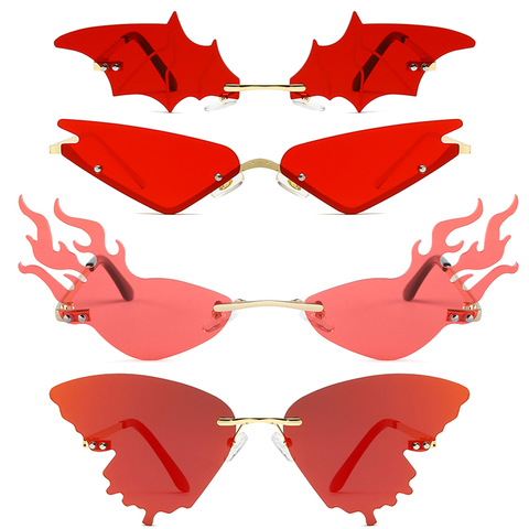 Gafas de sol de lujo con diseño de llama de fuego para mujer, lentes onduladas sin montura, de Metal, estilo Vintage, con protección UV400 ► Foto 1/6
