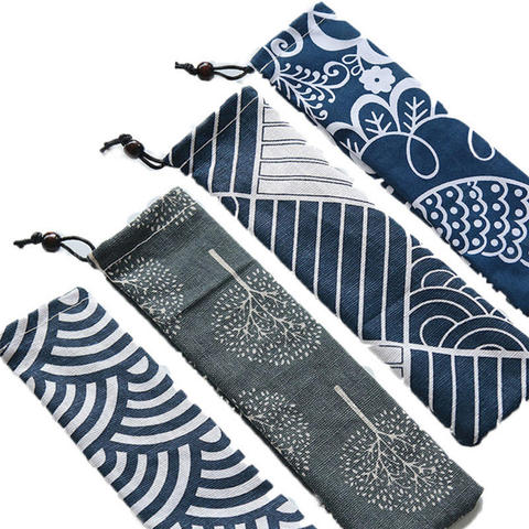 Bolsa de cubiertos de estilo japonés bolsa de cordón de viaje reutilizable para Tenedor de vajilla de cocina, cuchara, palillos de bambú, cepillo de limpieza ► Foto 1/6