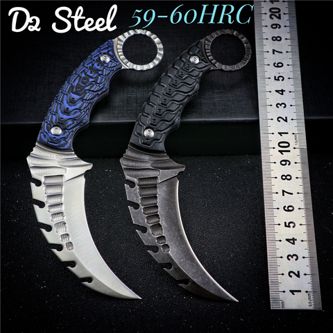 Cuchillo de acero con mango D2 G10 csgo Karambit, hoja fija, para supervivencia, acampada, caza, herramienta EDC, autodefensa ► Foto 1/6