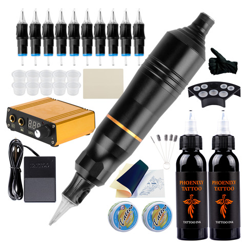 Kit de pistola para máquina rotativa de tatuaje profesional, Kit de tatuaje corporal, máquina para maquillaje permanente, fuente de alimentación de tinta de Color, agujas de cartucho ► Foto 1/6