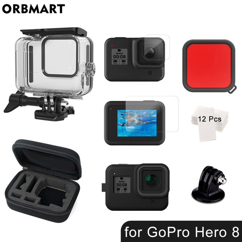 Funda impermeable de 30m para GoPro Hero 8, carcasa para buceo, cubierta protectora de buceo, montaje para para cámara, accesorios de color negro, impermeable hasta 60m ► Foto 1/6