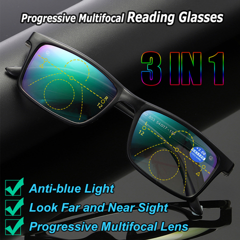 Gafas de lectura multifocales graduales para hombre y mujer, lentes para presbicia con luz azul, para hipermetropía, gafas con dioptrías, 1 unidad ► Foto 1/6