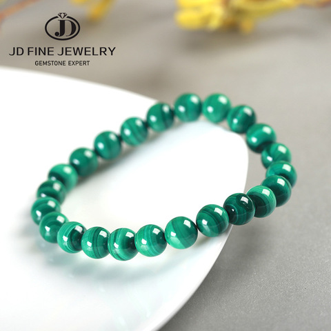 Pulsera de cuentas de malaquita redondas, piedra semipreciosa Natural, Color verde, tamaño de 6mm/8mm/10mm, amuleto de la suerte para rezar ► Foto 1/6