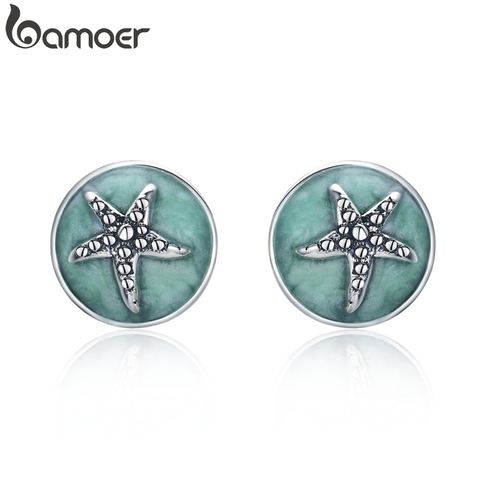 BAMOER-pendientes de plata de primera ley y circón para mujer, aretes pequeños, plata esterlina 100%, Circonia cúbica, zirconia, circonita, zirconita, diseño estrella de mar, fantasía, SCE205 ► Foto 1/6