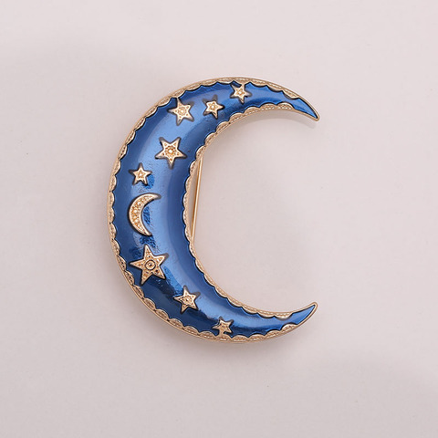 Broche de esmalte azul estrellado para mujer, insignia de luna y estrella de cielo azul, accesorios de ropa Vintage elegantes, joyería de fiesta para regalo ► Foto 1/5