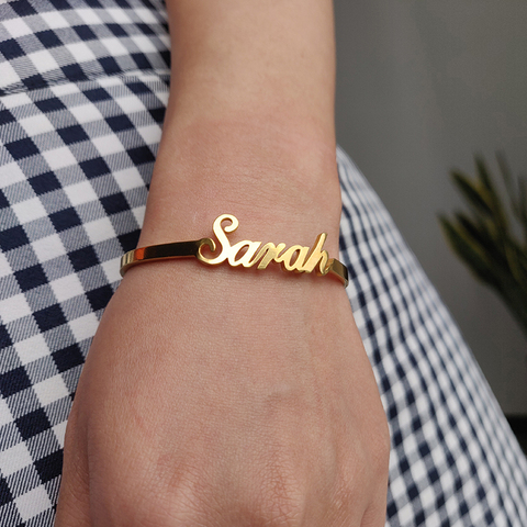 Pulseras personalizadas con nombre para niños y niñas, brazalete de acero inoxidable de oro rosa/oro/plata, enlace de mano personalizado ► Foto 1/5