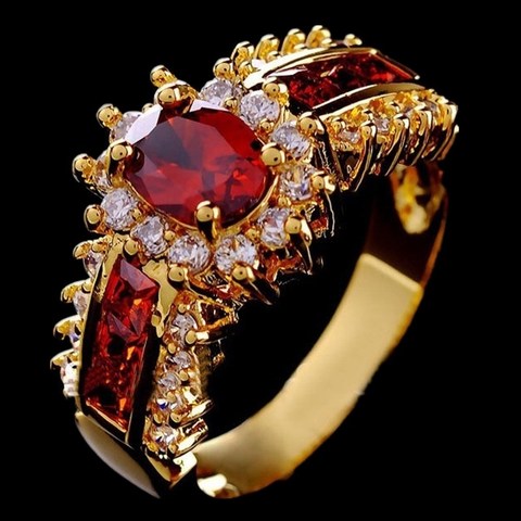 FDLK 2022 hecho a mano de las mujeres de la moda de la boda de cristal rojo CZ Color dorado anillo venta al por mayor ► Foto 1/6