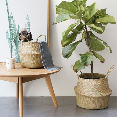 Cesta de almacenamiento plegable para plantas acuáticas naturales, maceta de jardín, florero colgante de mimbre, cesta para el hogar ► Foto 1/6