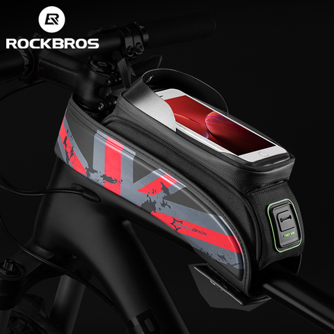 Bolsa de bicicleta ROCKBROS MTB bolsa de bicicleta de carretera a prueba de lluvia pantalla táctil de ciclismo parte delantera tubo marco bolsa 5,8/6,0 funda de teléfono accesorios de bicicleta ► Foto 1/6