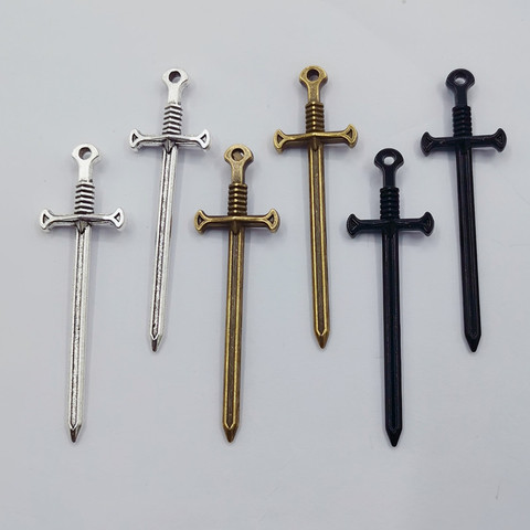 Colgante de espada de 55x16mm, 10 Uds., fabricación de joyas, colores de plata antigua, Color bronce antiguo, negro ► Foto 1/4