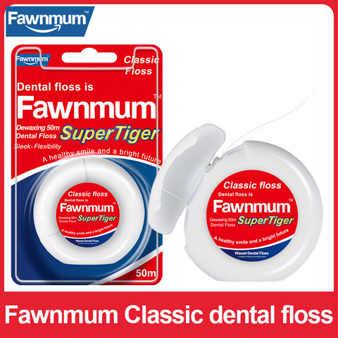 Fawnmum 50m hilo Dental higiene Oral de limpieza de los dientes de cera con sabor a menta palillo de dientes hilo Dental carrete dientes hilo diente limpio. ► Foto 1/6