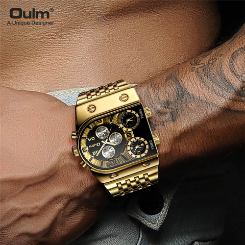 Oulm-reloj analógico de acero inoxidable para hombre, nuevo accesorio de pulsera resistente al agua con calendario, complemento Masculino de marca de lujo con esfera grande y zona horaria 3 ► Foto 1/6