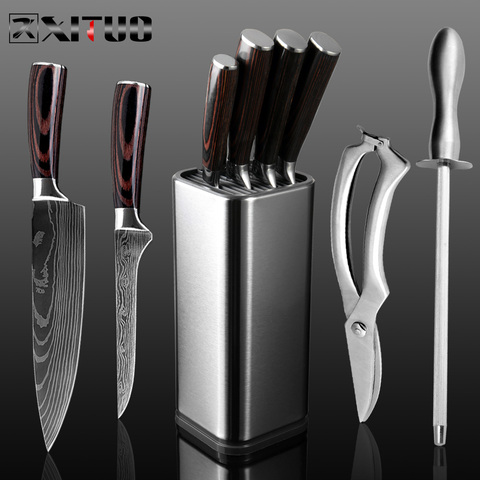 XITUO, juego de cuchillos de Chef, cuchillo de acero inoxidable, cuchillo profesional japonés Santoku, cuchillo para pelar pan, tijeras, herramientas de cocina ► Foto 1/6